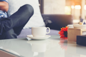 Hot coffee on the table.Steaming hot coffee.