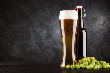 Beer glass and bottle