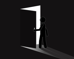 Businessman with opening door. Concept opportunity. Vector illustration EPS 10.