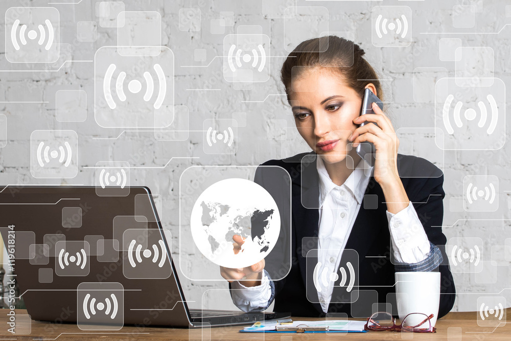 Poster social network business wifi button map web