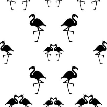 Seamless black-and-white pattern with flamingos. Design for fabric and decor