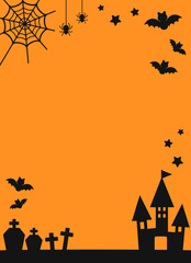 シンプルなシルエット風ハロウィンデザインのコピースペース・背景　縦方向　ベクター素材