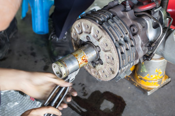 Fototapeta premium repair brake of aircraft.(Focus on the brake bolts.)