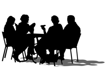 Silhouettes of people in urban cafe