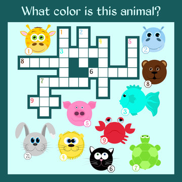 Multicolored Crossword. What Color Is This Animal? Education Game For Children. Vector.