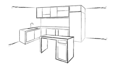 Sketch cuisine. Plan kitchen. Vector illustration