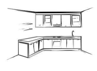 Sketch cuisine. Plan kitchen. Vector illustration