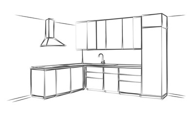 Sketch cuisine. Plan kitchen. Vector illustration