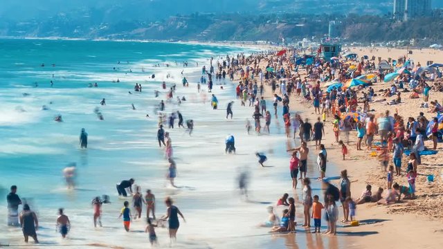 Time-lapse of people and waves at the Santa Monica, CA shoreline