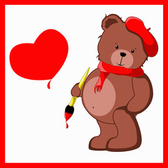 Little teddy bear is painting heart.