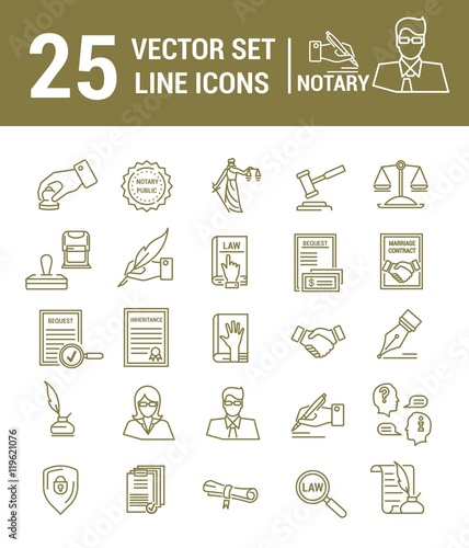 Vector Set Of Icons In A Linear Design Notary And Office Notary And Office Set Of Elements Legal Affairs Certification Papers Certificates Contracts Doents Template For Website Stamp