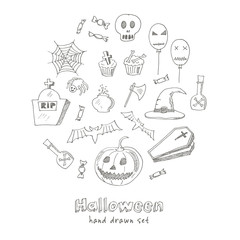 Happy Halloween Trick or Treat Doodles. Hand Drawn Holiday Design