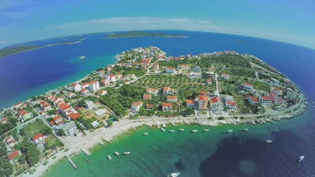 Copter aerial view of the Sevid peninsula near Marina.