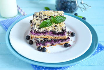 Homemade blueberry pie with ricotta and shtreyzel