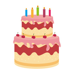 birthday cake dessert candles cherry isolated vector illustration eps 10
