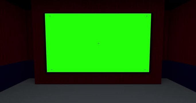 Empty Theater Move Away from the Screen Transition. move away from the screen towards the back row of seats looking at a green screen with tracking marks. Luma matte supplied for easy isolation
