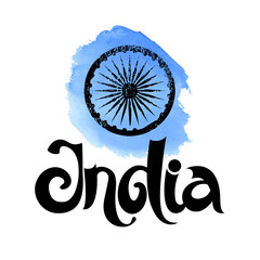 India. Grunge vector sign of blue circle watercolor background.