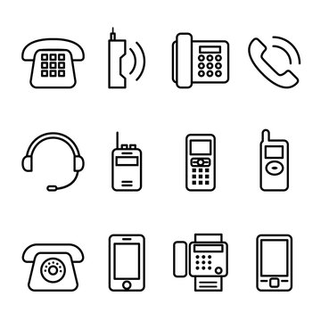 Telephone , Smart phone , fax icon set in thin line style