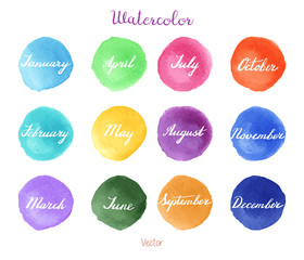 Handwritten months names on watercolor background