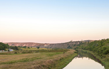 Raut river at Orheiul vechi memorial complex at sunset