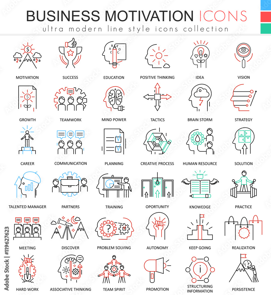 Leinwandbilder vector business motivation ultra modern color outline line icons for apps and web design.