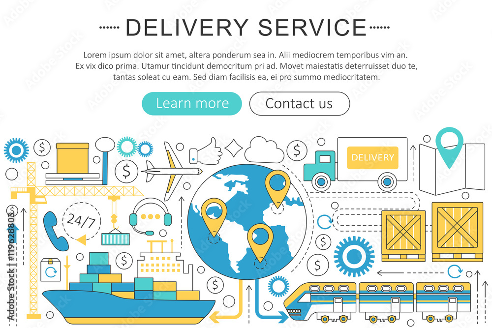 Poster vector elegant thin line flat modern art design delivery cargo transportation logistics service conc