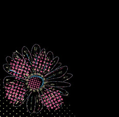 Abstract grunge vector flower on black background, design element. 