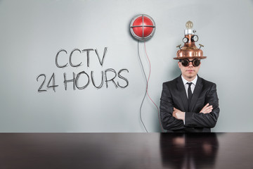 Cctv 24 hours text with vintage businessman