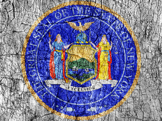 Grudge stone painted US New York seal flag
