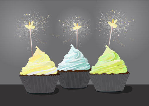 Birthday cupcake - monochrome image