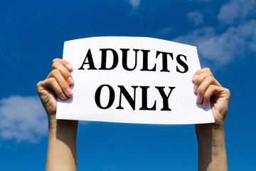 adults only, concept, photo of hands holding paper sign