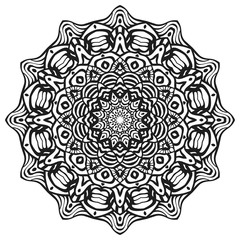 Indian floral ornament. Vector tribal mandala. Black and white ethnic illustration.