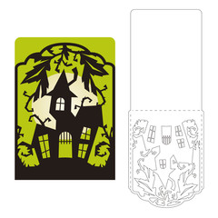 Laser cut halloween vector invitation card template. Scary mansion. - 119630885