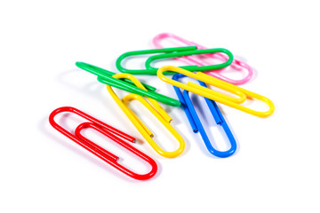 Colorful paperclips isolated on white