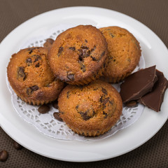 Muffins with chocolate filling close-up, homemade cakes
