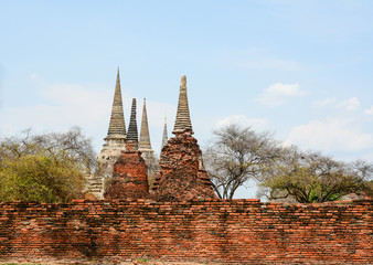 Dilapidated ancient circular pagodas in historical park (UNESCO