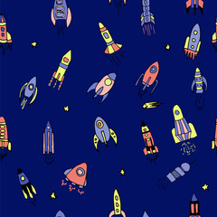 rocket set hand drawn seamless pattern
