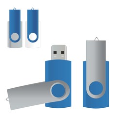 Vector portable USB Flash Drive isolated on white background blue color