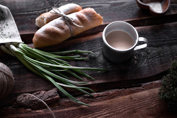 Organic healthy food on a wooden background