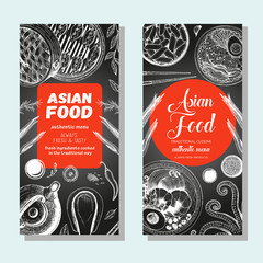 Asian food banner set. Asian food flyer collection. Linear graphic