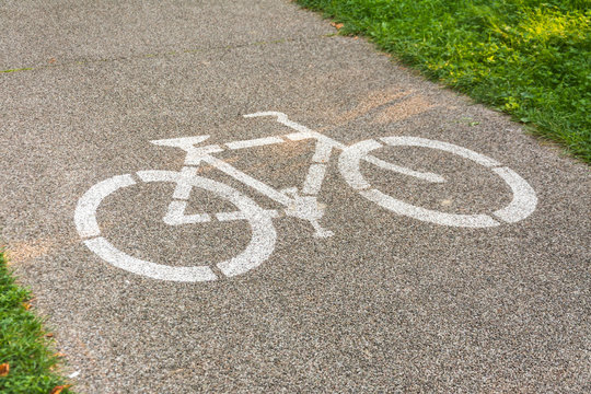 Bicycle path. Bicycle symbol on street.