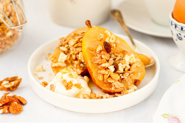 Honey Roast Pears with Granola and Yogurt