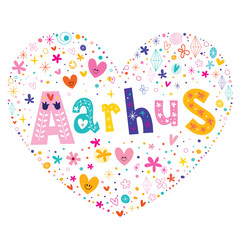 Aarhus city in Denmark heart shaped type lettering vector design