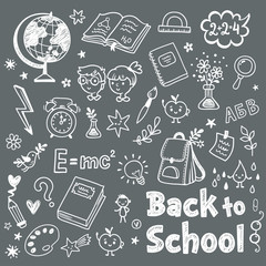 Back to School doodle set on a blackboard. Back to School Vector Illustration.