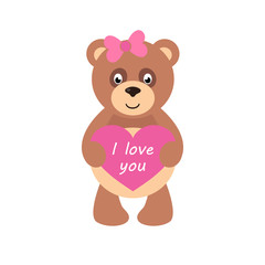 cartoon teddy with heart and bow