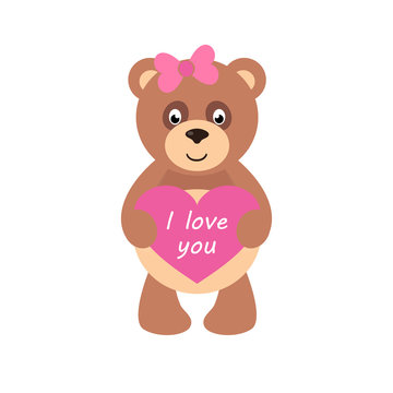 cartoon teddy with heart and bow