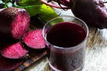 fresh beet juice in a glass. healthy detox drink