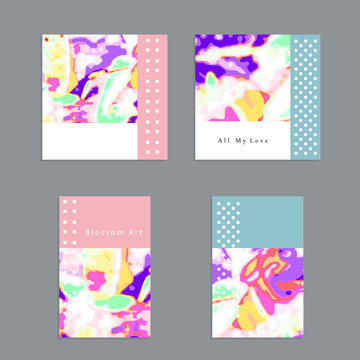 Set of artistic vector greeting cards design. Colorful frame pattern textures for wedding, anniversary, birthday, Valentine's day, party, poster, card, invitation, placard, brochure, flyer, template