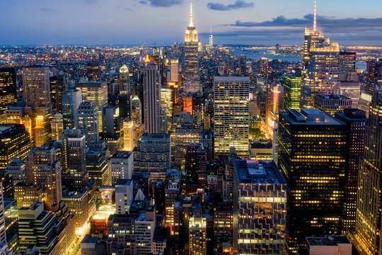Fototapeta Panoramic view of New York City at sunset