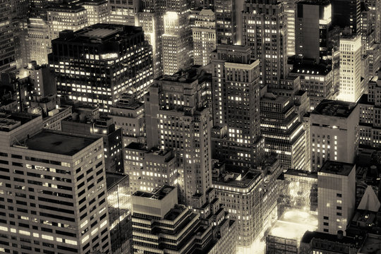 Fototapeta New York City buildings illuminated at night